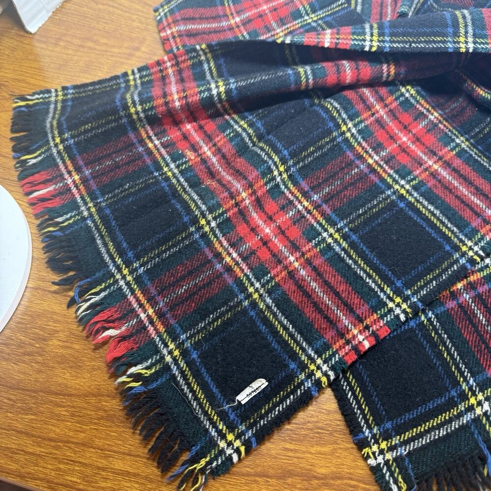 Hilltop Brand Black Stewart Plaid Cashmere/Wool Neck Scarf. 12”x51” - Picture 3 of 3